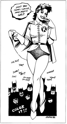 newwavecrashing:  According to this, Jaime Hernandez inspired Frank Miller when creating Carrie Kelly (Robin in The Dark Knight Returns). John Bryne, encouraging the idea of a female Robin, showed Miller this drawing of Maggie from a 1982 issue of The