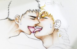 nsfwsgallery:  “lick Dat tongue!” 😍 wip, it’s really fun to draw a kissing scene x3 yeaahh   👇👍 reference used :D
