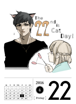 April 22, 2016And here comes the fourth cat day of the year! This time featuring Amon and an amused Akira.  ฅ^•ﻌ•^ฅ   Click here to view the previous Cat Day entries! ~ x  