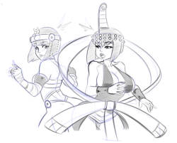 Menat &amp; Eliza (Sketch-Fanart)I freaking love the new Street Figther Character, Menat. but can’t help she reminds me a lot of my Skull Girls Favorite, Eliza