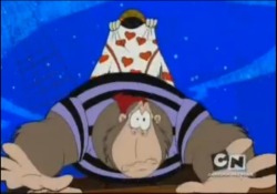 In The Duck Dodgers episode “Shiver Me Dodgers,” Marvin gives a Space Gorilla an atomic wedgie, exposing to us the Gorilla’s Heart-Printed Tighty Whities. 