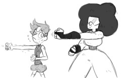 tryingmomentarily:  this post gave me cute headcanons so heres young Pearl getting taught to punch by Garnet!! 