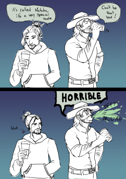 evesartblog:  McHanzo I really love Matcha, but a lot of my friends and my parents dislike the taste of it. So I thought about this cute comic ! Also wanted to draw Hanzo in a hoodie… 
