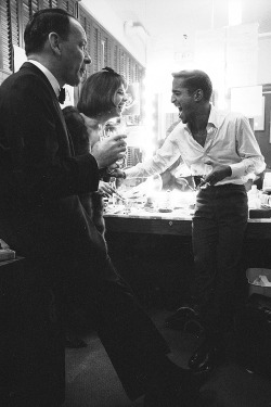 avagardner: Frank Sinatra, Natalie Wood and Sammy Davis Jr. backstage during Davis’ concert, photographed by John Dominis, 1965.