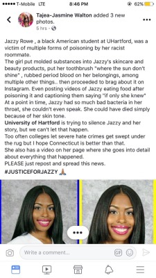 supa-good:  sauvamente:  witchyrem-ains:  love-to-love-puppies:   reverseracism:  reverseracism:   reverseracism:  reverseracism:  reverseracism:  This is beyond disgusting.   Jazzy Rowe could have died, because of her roommates racism. The school tried