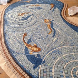 garydrostle:The new fishpond mosaic completed and ready for installation #mosaics