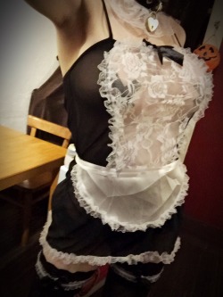 bimbofication-of-little-slut:  Was “service” themed night at the club last night, so I dressed in a cute little French maid outfit for Master ❤️ Though, the dress ended up coming off halfway through the evening anyway.  -ls  Love this