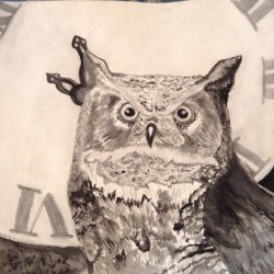 #owl #clock #watercolor #blackandwhite #paint #myart #art