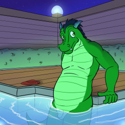 Green chubby dragon going for a midnight swim.  Hopefully no one happens to catch him going all natural.