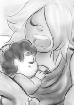princesssilverglow:  A quick sketch of Baby Steven and Amethyst sleeping. Because sleeping characters are cute ♥  