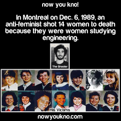 judal-is-my-spirit-animal:  fegeleh:  underunderstood:  nowyoukno:  Now You Know (Source)  This is an important event in history, especially Canadian and feminist history. So I’m going to tell you more about it. 1) The shooter had been rejected from