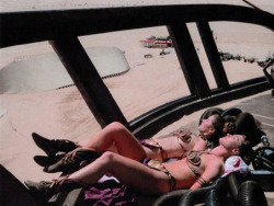 Catchin’ some rays (Carrie Fisher and her stunt double do a little sunbathing on the set of Star Wars VI, Return of the Jedi)
