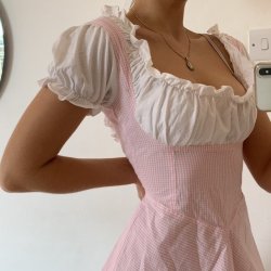 honeycrushed:  Baby Pink Gingham Milkmaid Dress + Dirndl Top