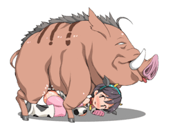 Cute cow girl getting fucked doggy style by a big pig boar.