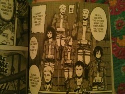 hangover-zoid:  I love this scene because you have Reiner talking about titan assholes, and then you have the girls’ “what the fuck Reiner” faces, Connie is beside himself, Jeans like “omfg Reiner das gay”,  And there’s Bertholdt like “Reiner