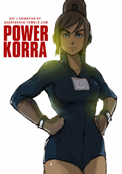 asadfarook:  Power Korra Animated !A little rendition of a superhero-ish Korra. the hairs a bit glitchy eh. i shall master the animation technique soon &gt;:D soooon.  Don’t forget to subscribe to my YouTube channel ! I’m uploading speedart videos