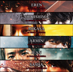  New character previews from the SnK live action movie site!  The character names and actor names seem to have been swapped on accident, haha.