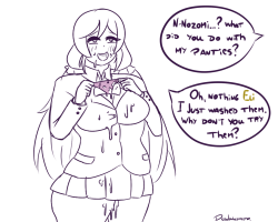 Just a quick idea that came out while talking with a kind follower. Pervert Nozomi strikes again~btw, today I will be posting another SU related drawing.