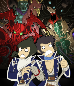 This was commissioned by someone on deviantART called Jakearmitage01, and he wanted me to draw the main heroes of Shin Megami Tensei IV stuck in a room with a bunch of high-level (I&rsquo;m assuming) demons who are also from the game.