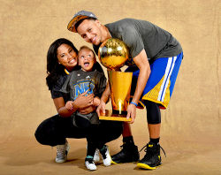 lil-b00ty-judy:  celebritiesofcolor:  Ayesha Curry, Riley Curry and Stephen Curry pose for a portrait with the Larry O'Brien trophy after defeating the Cleveland Cavaliers in Game Six of the 2015 NBA Finals  ayesha squat game immaculate, pregnant and