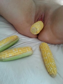 stuffmyholesxxx:  stuffmyholesxxx:Corn cob Fuck Fest!! This morning I decided to watch my girl fuck her ass and pussy with corn. I got her all lubed up and horny and she took care of the rest. I hope all our followers find this as kinky and erotic as