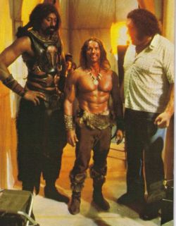 peashooter85:Wilt Chamberlain (Bombaata), Arnold Schwarzenegger (Conan), and Andre the Giant (Dagoth), Conan the Destroyer, 1984.
