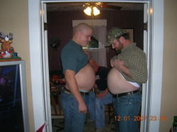 mpregdilfs:  His friend still has a couple of months to go, but daddy looks like he’s about to pop!