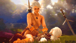 cakeofcakes: Morning sex with Ciri link gfycat Cirilla won the November poll, and it was about time I animated one of my favorite characters:) Swords &amp; Geralt by Horsey, Ciri by Ganonking, Grass by Barbell 