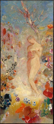 artist-redon:  Pandora, Odilon Redon, ca. 1914, European PaintingsBequest of Alexander M. Bing, 1959Size: 56 ½ x 24 ½ in. (143.5 x 62.2 cm)Medium: Oil on canvashttps://www.metmuseum.org/art/collection/search/437383
