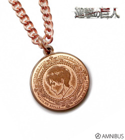 snkmerchandise: News: AMNIBUS Coin Necklaces Original Release Date: February 2018Retail Price: 2,980 Yen   tax Each AMNIBUS has unveiled even more SnK items in the form of coin necklaces for Eren and Levi! The 2-cm diameter copper-plated coin pendants