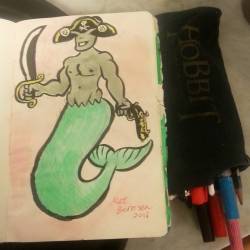 Merman slug pirate. Also, yes, my pouch for brush pens is a 3D glasses case from the Hobbit. #art #pirate #artistsoninstagram #artistsontumblr #drawing