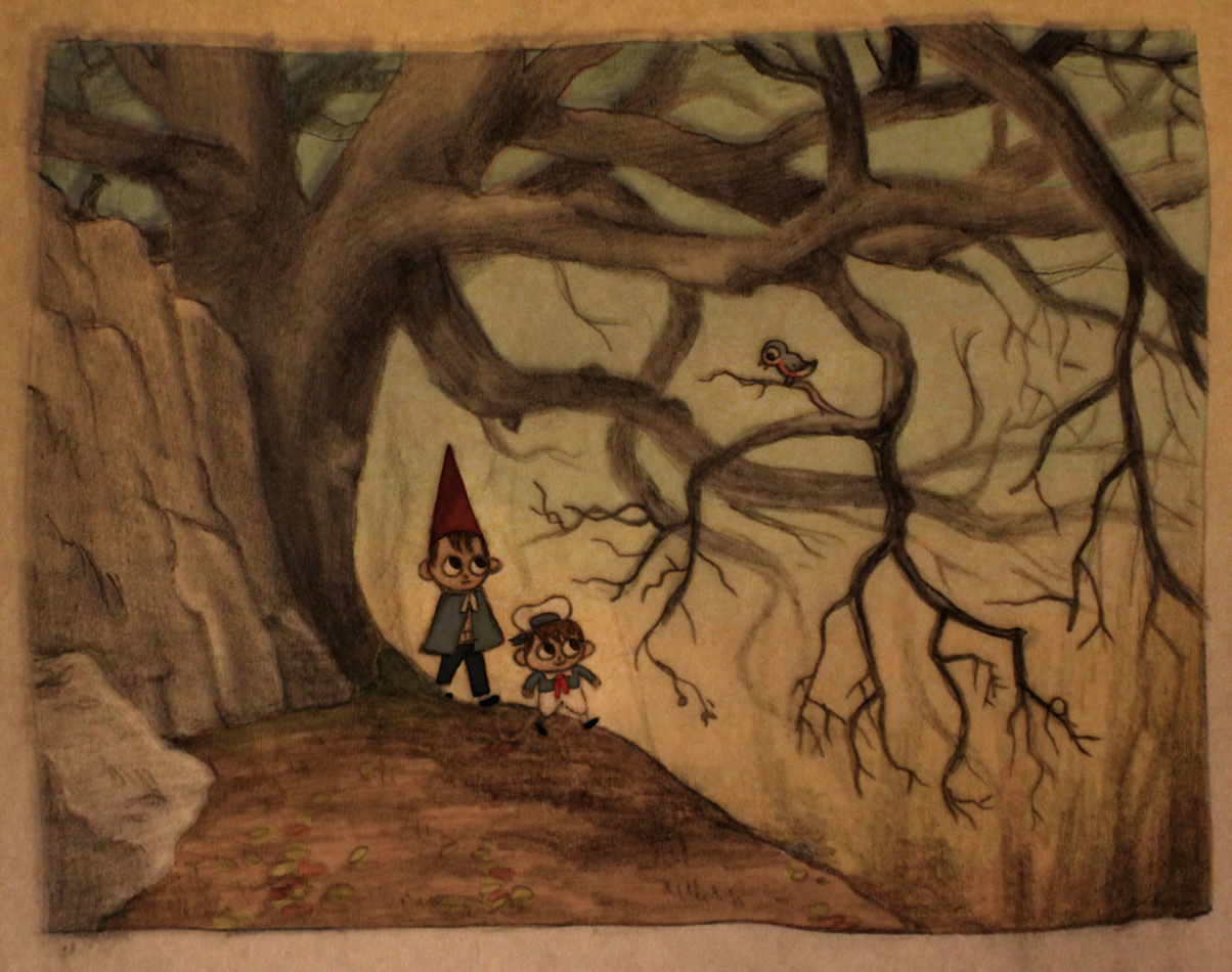 Early designs of Wirt and Greg walking around, with Beatrice in the tree.
This layout heavily borrowed from a Gustave Dore illustration.