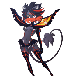 naughtywafer:  Okay, last one for a while. The Edgemaster Extreme  Pokemon’s new starter Litten and Ryuko crossover lmao   &lt;3 //////&lt;3