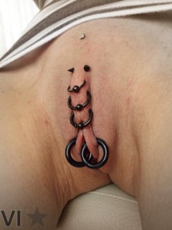 pussymodsgalore  Pierced outer labia closed by rings. Chastity piercing. 