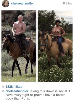 vialater:  legalmexican:  meqasceptile:  vladamirpoutine:  vladamirpoutine:  Chelsea Handler on Instagram’s sexist flagging.  an update: after Instagram removed the photo twice, Handler reposted it and added:   Can’t not have this on my blog  yasssss