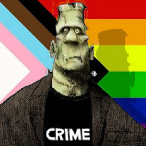 hater-of-terfs:  avishabilis: orosangre:  hater-of-terfs:  poblacht-na-n-oibrithe:  I fucking want a shirt that just says “Crime” on it  poblacht-na-n-oibrithe:  Wh Wa What th What the fuck does this mean?   Frankenstein’s monster here has good