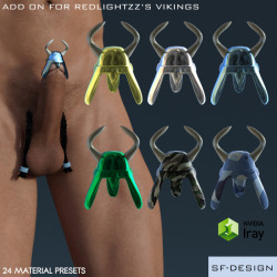If you’re looking for a little variety for your disguise you’ve come to the right place!  24 new material presets for RedlightZZ&rsquo;s Vikings for Genesis 3 Male Genital. Iray and 3Delight Materials included.  Make sure you get RedLightZZ Vikings