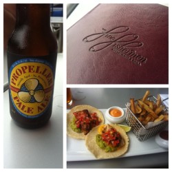 slicedcucumber:  Fish Tacos and local Propeller beer in #Halifax #NS. #Boulderfest 2013 starts tomorrow! (at The Five Fishermen)