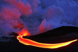 nubbsgalore:  kilauea, one of the most active volcanoes on earth, has erupted continuously from its pu’u o’o vent since 1983, oozing one thousand degree fahrenheit lava at fifteen yards an hours across hawaii’s big island into the ocean. photos