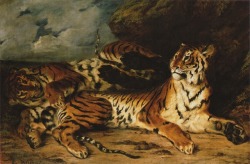 wonderwarhol:A Young Tiger Playing with its Mother, 1830, by Eugène Delacroix (1798-1863)