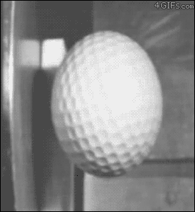 heinouscr0w:  diddlemydiddlies:  aaronthespiritbear:  Golf ball hitting steel at 150mph, recorded at 70 000fps  physics is so fucked up  jesus fucking christ 