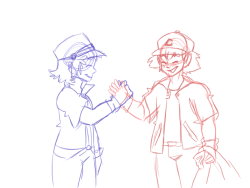 mezasepkmnmaster:  Teen!Ash and Ritchie! Based on a sketch by nihilistgirlfriend​, using the designs from Another Road. Two long time friends/rivals come back together! 