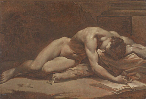 antonio-m:Male nude by Donato Creti (1671-1749). Sepia oils on paper. Prado, Madrid.