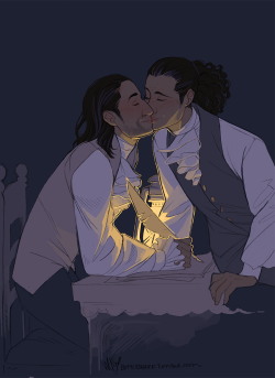 linmanuel:  bottleshark:  People keep complaining in the tags of my art about the dual casting so I’ve decided to draw two grown men who are professionals kissing tenderly in character.  I’m putting this on Anthony’s dressing room door, it’s lovely.