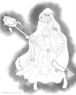 Finally done with the line art for the “cleric-disguised gazer girl” commission!&lt;3