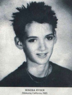 sundays-end:  not-blonde:  Winona Ryder in high school “I was wearing an old Salvation Army shop boy’s suit. As I went to the bathroom I heard people saying, ‘Hey, faggot’. They slammed my head into a locker. I fell to the ground and they started