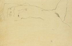 tremendousandsonorouswords:  Egon Schiele, Female Nude With Raised Arms - Recto; Two Female Nudes - Verso, 1912