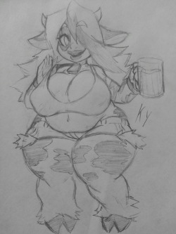 kentayuki:  This is RoxyShe is a chubby cow girl who is owner and head bartender of her milkbar. she is actually somewhat of an older character I just never finalized her design… until now, yetIstillforgottodrawhertail  Hip/thigh game outta control.
