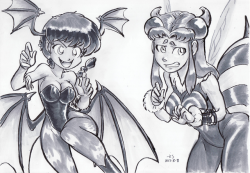 iancsamson: Inktober 08 - Crooked(ly ignoring the theme) Darkstalkers are good Halloweeny stuffs. Anonymous said:Would it be possible for inktober to put some Halloween costumes on some old favorites, like Ranma, Benfire, Gwen, etc.?   