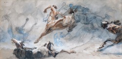 Heinrich Kley (German, 1863-1945), Battle of the Centaurs. Watercolour and pen and ink over pencil, 21 x 40.8 cm.